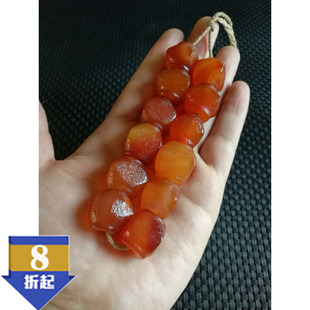 老玛瑙包浆手串藏区回流佛珠十二颗串珠古玩收藏多棱玛瑙珠子手链