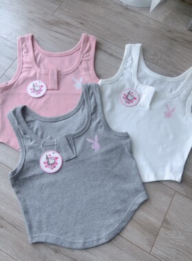 Barbiegirl自制23夏美式复古小v超短女背心露脐辣妹百搭打底背心