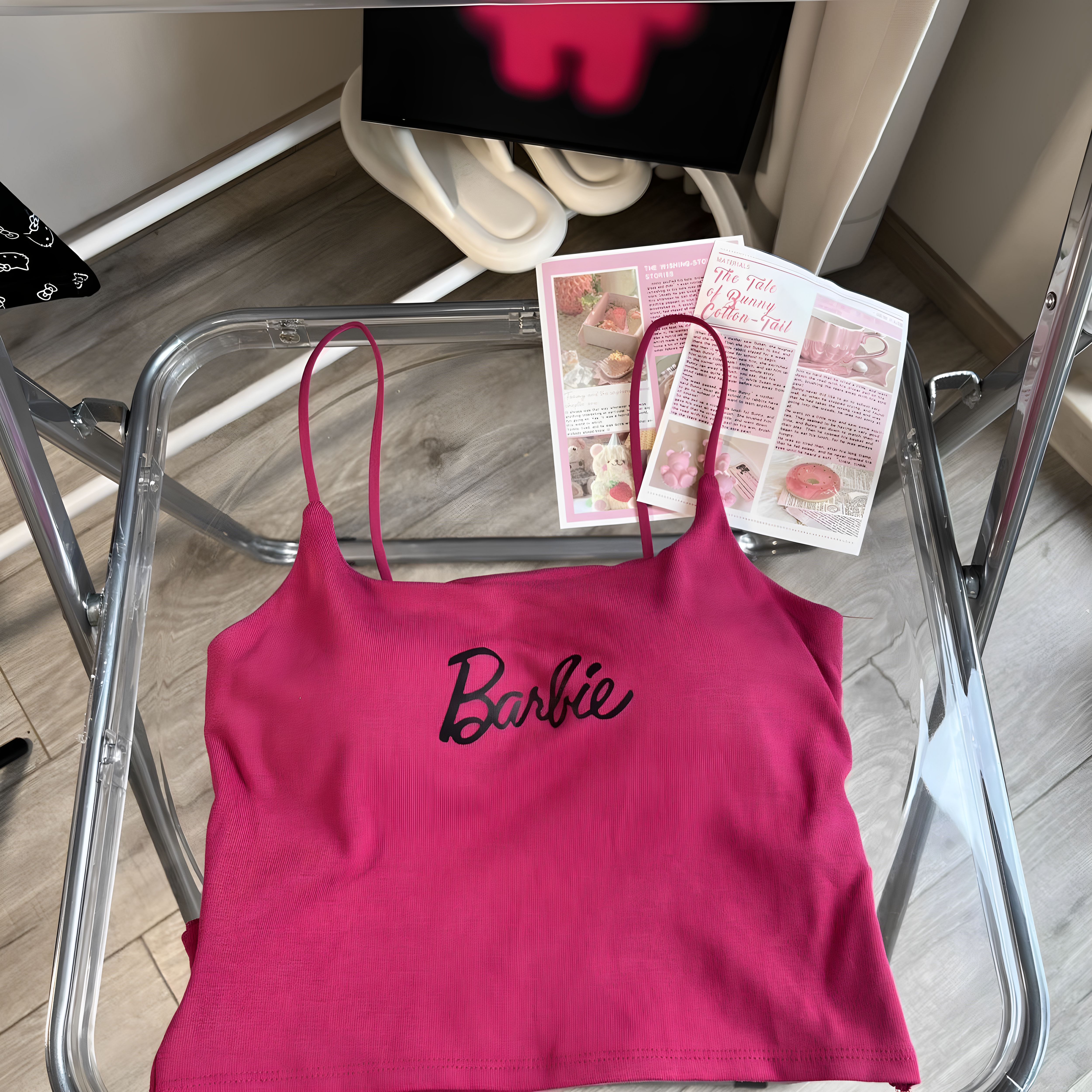 Barbie夏季美式性感辣妹胸垫字母纯欲小心机外穿吊带背心百搭上衣