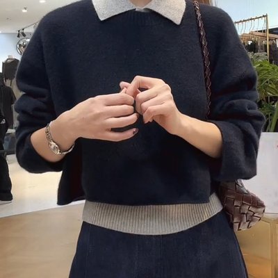 韩系撞色翻领背心针织衫套装女2025秋季新款高级感小个子两件套潮