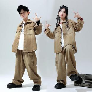 街舞兒童潮服男童秋季 女童爵士舞走秀演出服裝 美拉德外套嘻哈套裝