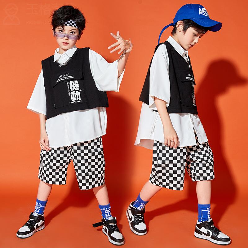 儿童夏街舞服装潮少儿嘻哈宽松衬衫背心表演服男女生hiphop演出服