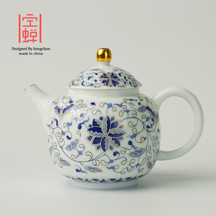 青花缠枝莲茶壶泡茶家用高档白瓷功夫茶具泡茶壶陶瓷单壶 2025新款