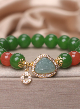 天然绿色碧玉手链女新中式轻奢小众高级感蓝水佛公串珠手串送闺蜜