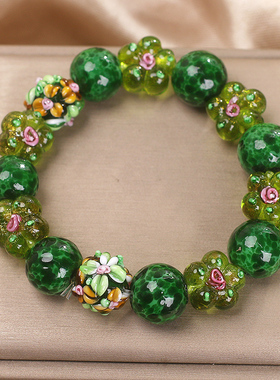 中式古法花朵琉璃手链女轻奢