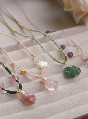 新中式天然水晶手工编绳吊坠项链