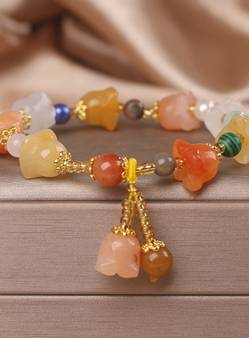 天然金丝玉铃兰花串珠手链女