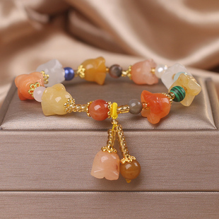 天然金丝玉铃兰花串珠手链女民族风手串小众轻奢闺蜜手环礼物手饰