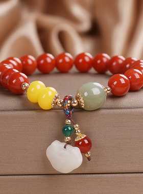 天然南红玛瑙手链蜜蜡和田玉手串