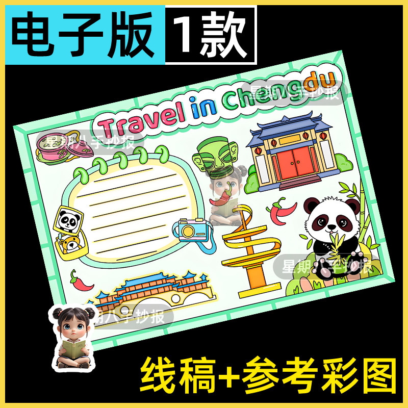 成都旅行记英语手抄报模板成都名胜古迹导览图研学假期旅游导游图