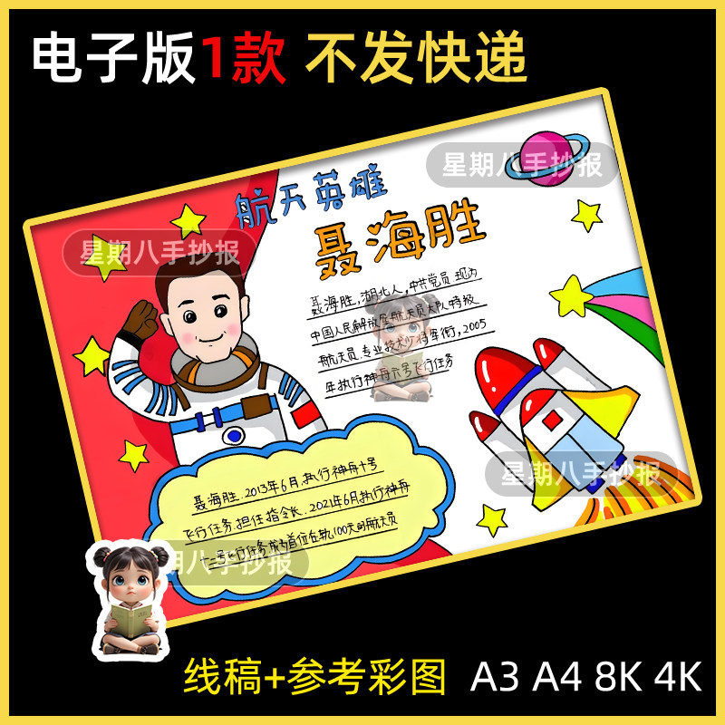 中国杰出人物航天英雄聂海胜传承航天精神手抄报模板少年中国说