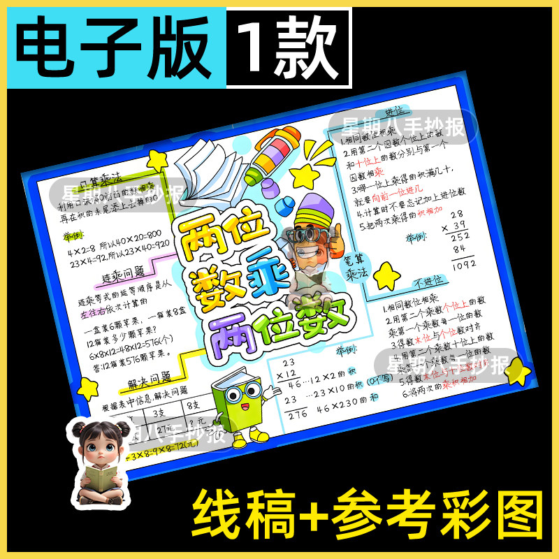 两位数乘两位数思维导图手抄报模板小学生数学三年级下册第四单元