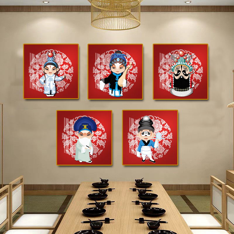 京剧戏剧卡通装饰画幼儿园墙画壁画火锅店挂画创意走道饭店国潮风图片