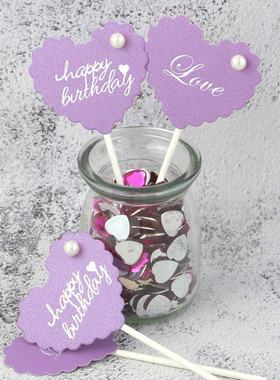 蛋糕装饰插件 珍珠浪漫紫色LOVE派对蛋糕装饰插牌 创意甜品台插件