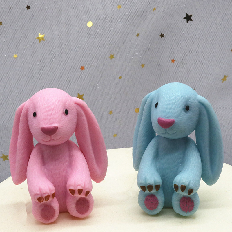 烘焙蛋糕装饰 可爱兔子长耳兔卡通摆件 情景摆件圆球云朵蛋糕插件