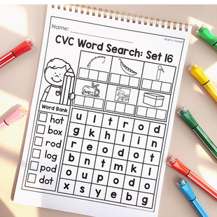 CVC  words phonics英语自然拼读涂色练习本word family教具