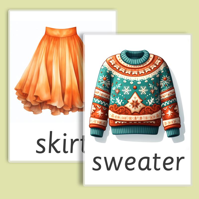 英语单词卡片服饰英文闪卡26张过塑卡