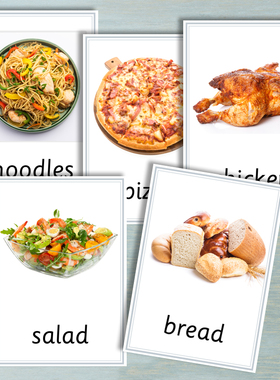实物食物卡片儿童英语单词卡片幼儿英文闪卡教具food flashcards
