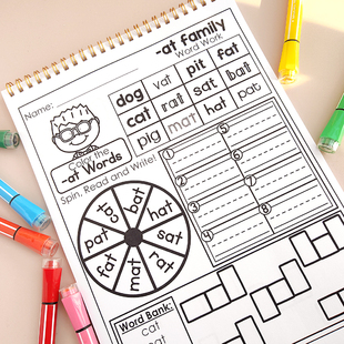 CVC  words phonics英语自然拼读涂色练习本word family游戏教具