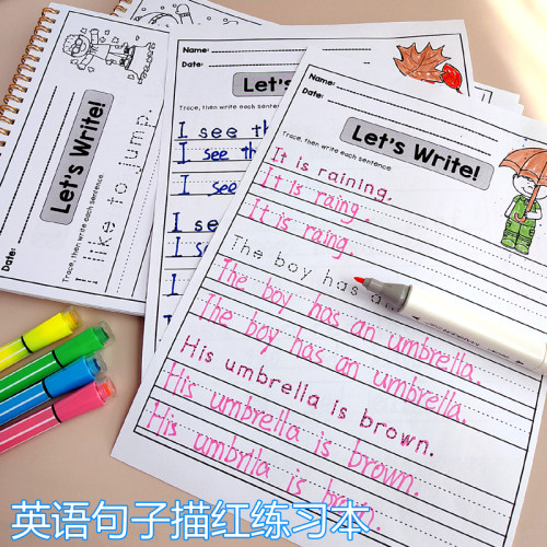 Writing 英语单词句子描红练习本描红字帖涂色本幼儿控笔训练