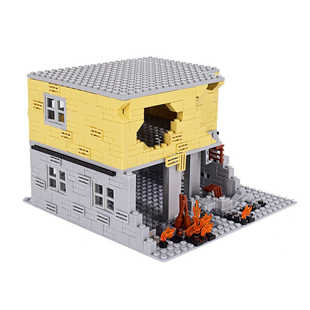 军事基地战争场景一战二战废弃小楼男孩拼装 积木小颗粒楼房子玩具