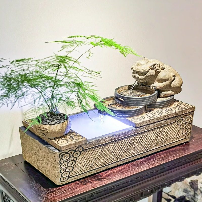 新中式流水鱼缸摆件办公室客厅茶室招财水景加湿循环水桌面装饰品