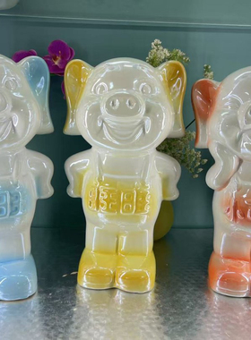 24只混搭28㎝陶瓷渐变猪摆件生肖存钱罐摆地摊夜市套圈批发总瓷