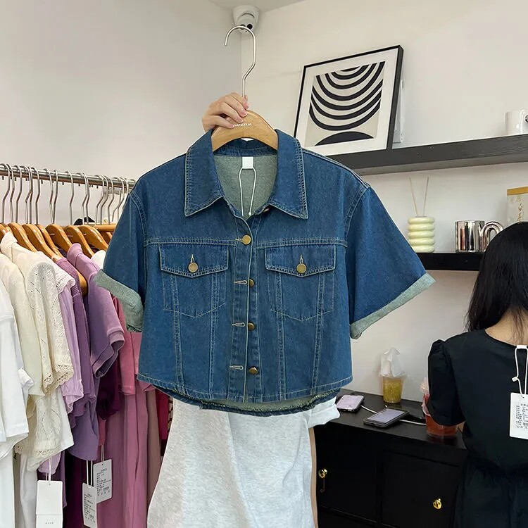 网红新款牛仔外套女夏2026新款韩版单排扣短款设计感小众港风chic