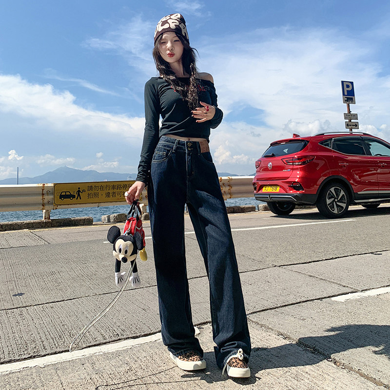 红书推荐潮源拖地裤设计感小众早秋款高腰阔腿裤牛仔裤女宽松2026