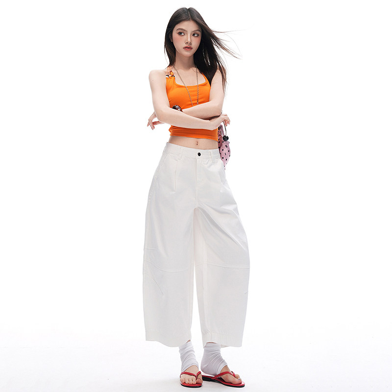 网红新款潮源白色阔腿弯刀牛仔裤女2026夏季新款高腰宽松显瘦休闲