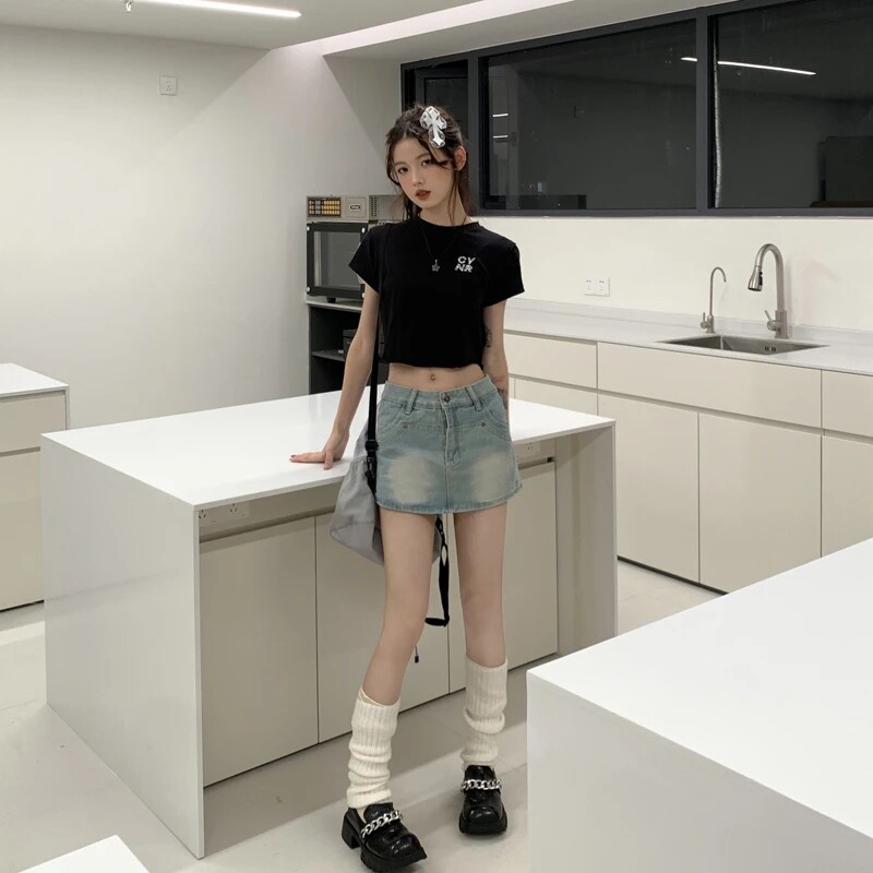 网红新款2026夏季新款设计感半身裙裤美式潮流遮胯高腰a字牛仔短