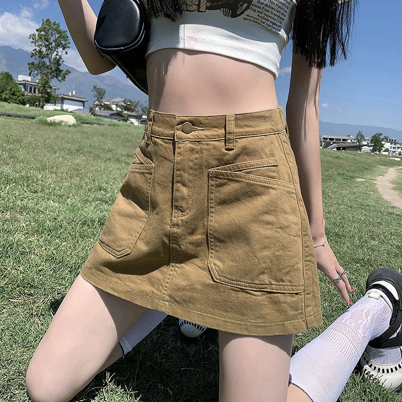 红书推荐半身裙子女夏高腰牛仔短裙女夏季2023半松紧腰裙裤a字裤