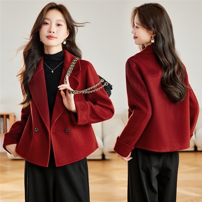 毛呢大衣女2025年秋冬新款时尚高级感洋气加厚短款双面呢大衣外套