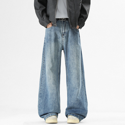 Lesstter美式宽松水洗阔腿牛仔裤