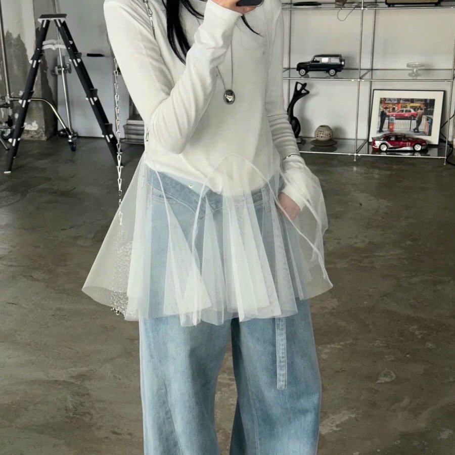 3色夏季 韩国东大门纯色梦幻鱼尾裙摆叠搭网纱透视背心裙长款日系