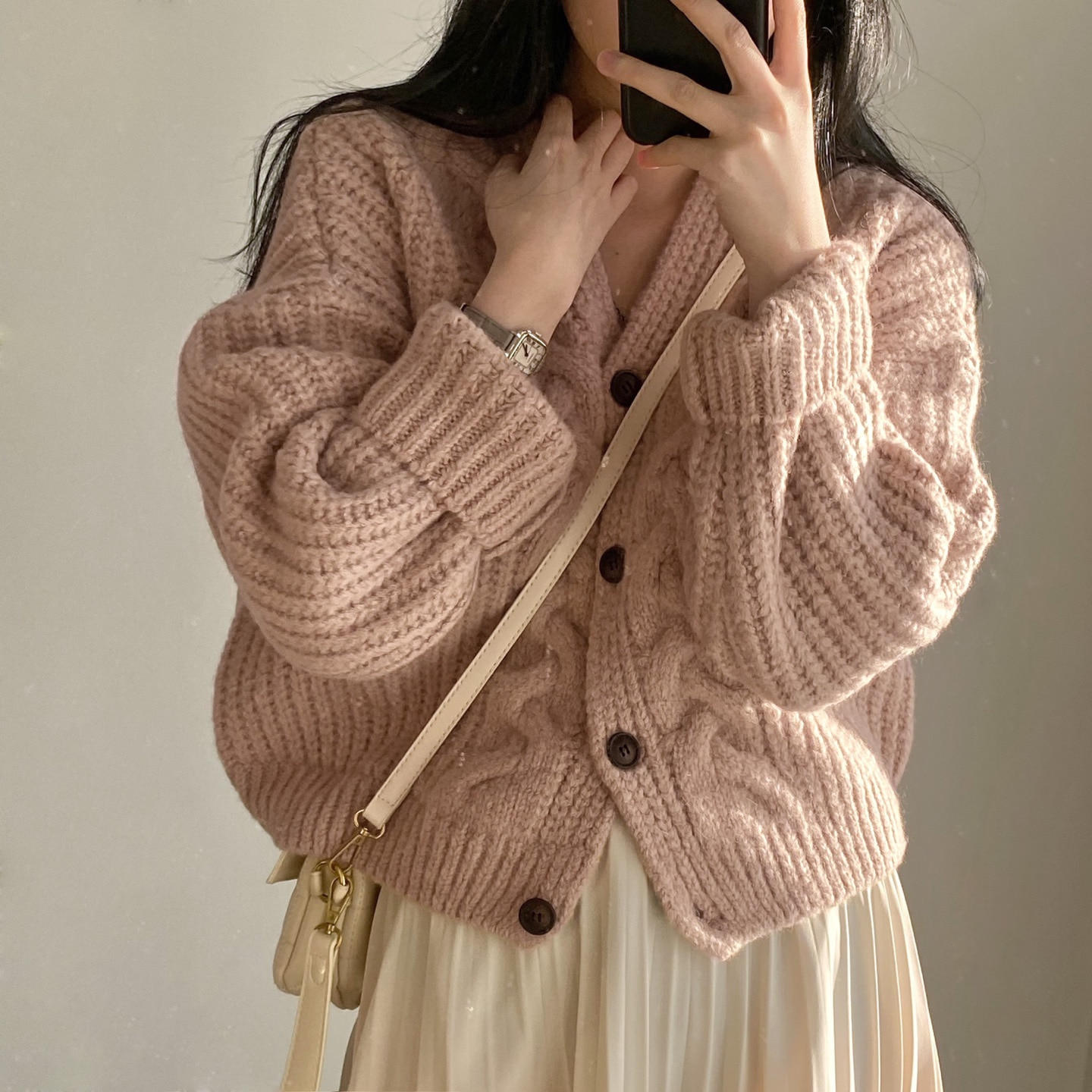有货 韩国chic早秋学生复古麻花毛衣女 宽松开衫毛衣外套女