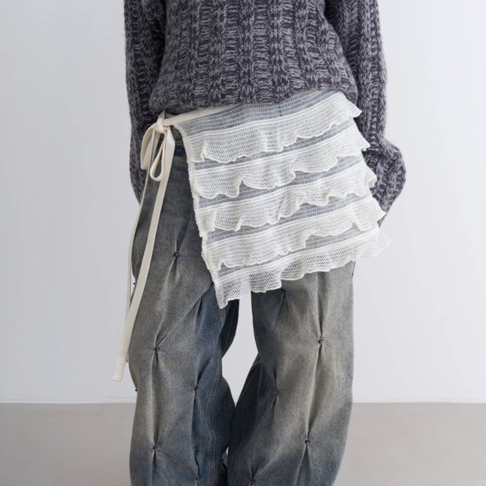 春夏手工重工韩国甜美少女卷边层层荷叶花边绑带短裙一片式日系