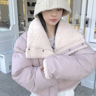 韩国chic 秋冬 加厚保暖 短款立领 羊羔毛外套 棉衣棉服