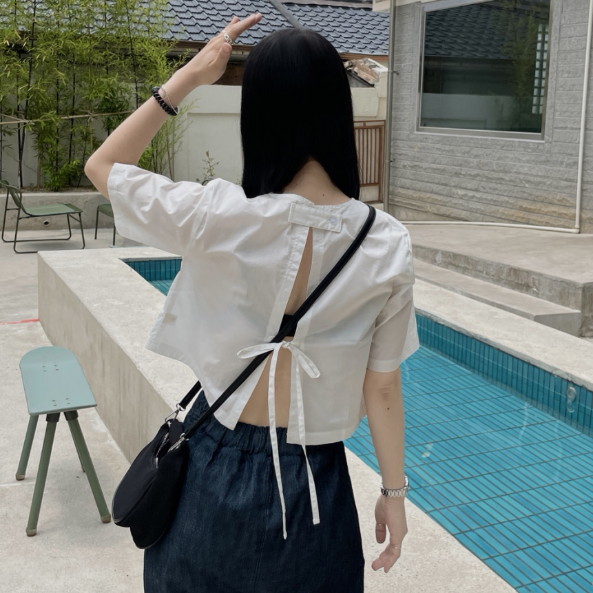 有货 ins 夏日 后背 绑带 短袖衬衫