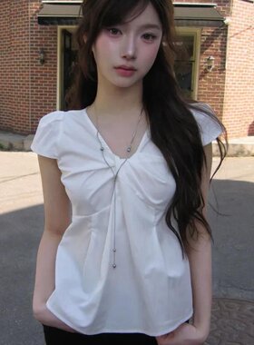 有货 韩国chic夏日扭结短袖衬衫女上衣
