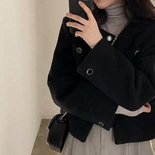有货 韩国ins2026气质复古学生短款毛呢外套秋冬加厚呢子外套女