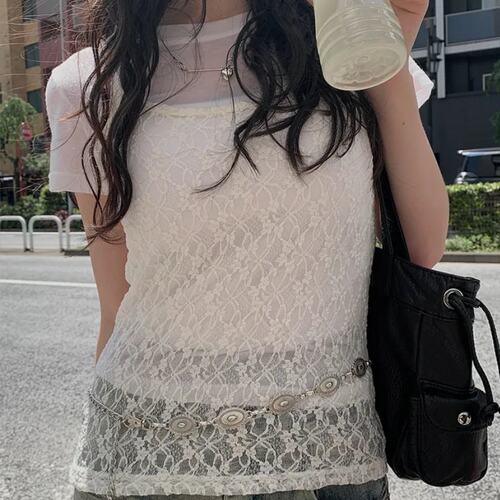 4色春夏韩国立体肌理感小花朵蕾丝弹力吊带小背心日系少女可爱