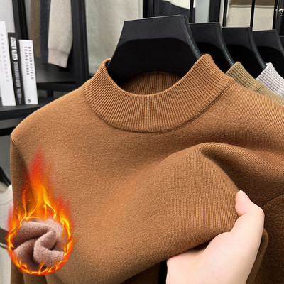 加绒加厚男士棉毛衫半高领保暖打底针织衫毛衣秋冬季爸爸装男内搭