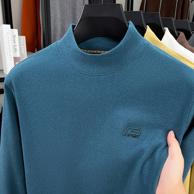 爸爸装德绒打底衫男秋冬加厚半高领长袖t恤冬季内搭衣服男士秋衣