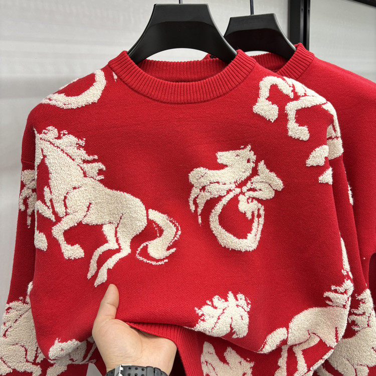 圆领提花冬季青春活力风套头针织衫/毛衣