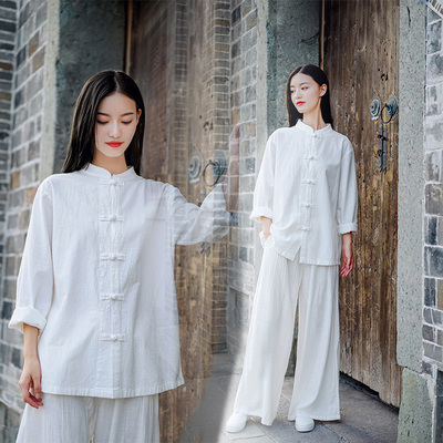 2025春新款太极服女棉麻上衣 盘扣开衫中国风太极拳练功服晨练服