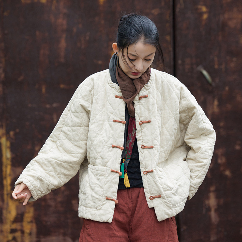 秋冬夹棉加厚太极服女上衣 棉麻加棉宽松保暖太极拳练功服外套