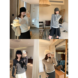 亨利领假两件抓绒条纹针织衫 小宽松打底衫 外穿不尴尬 冬日Soft