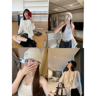 缎光荷叶边衬衫 「白日梦境」嗲精外套伴侣 贯穿秋冬毛绒蕾丝吊带