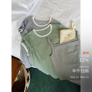 超轻薄撞色竹节T 私服 背心双版 T恤 挺阔质感方领吊带 银标系列